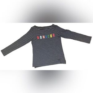 Striped Long Sleeve Shirt with Bonjour Print